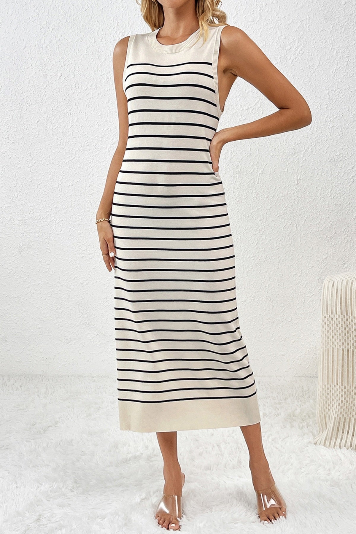 Marisa - Gestreiftes Midi Strickkleid für Damen
